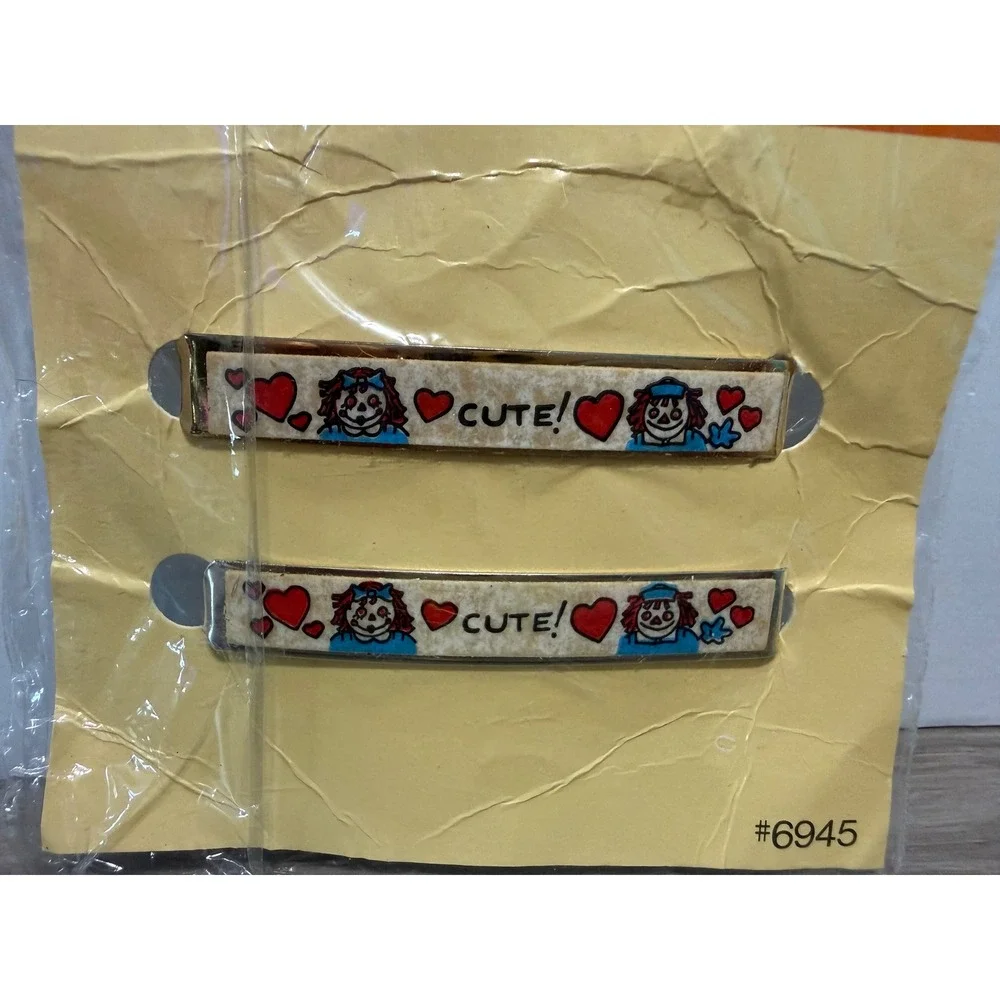 Vintage 1975 Goody Stay-Tight Barrettes Raggedy Ann Andy Hearts 6945 New
